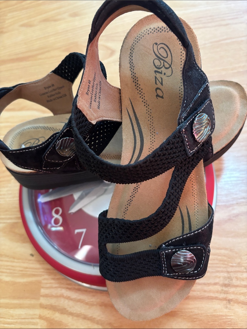 Biza Women's Black Comfort Sandals with Decorative Button